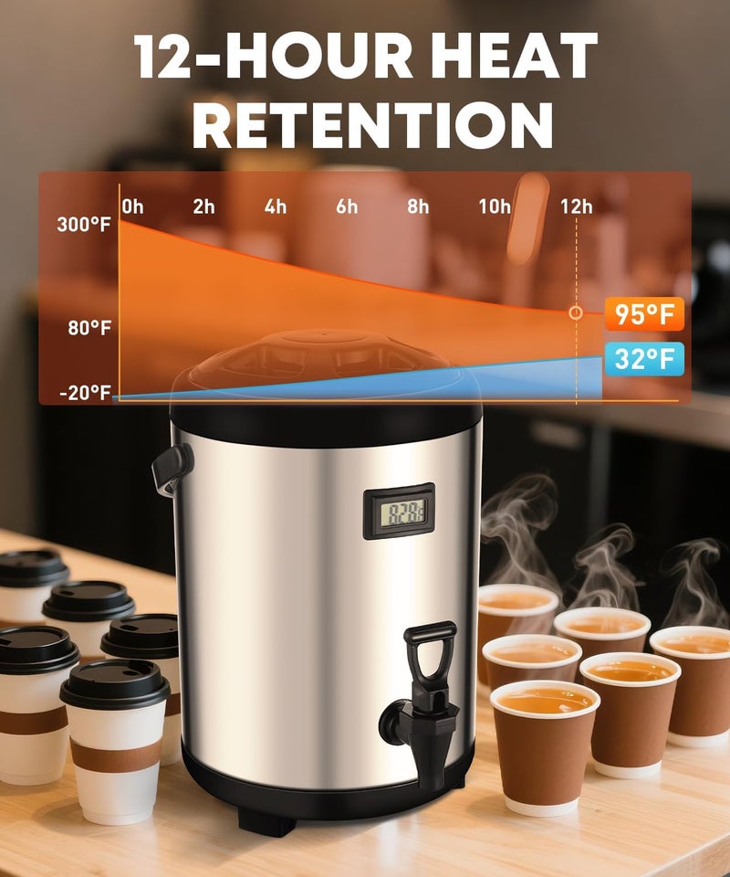 THXSUN Insulated Beverage Dispenser, 3.2 Gallon/12L Coffee and Drink Server with Spigot, Non-electric Thermal Hot and Cold Beverage Dispenser for Juice Chocolate Tea Milk - Image 4